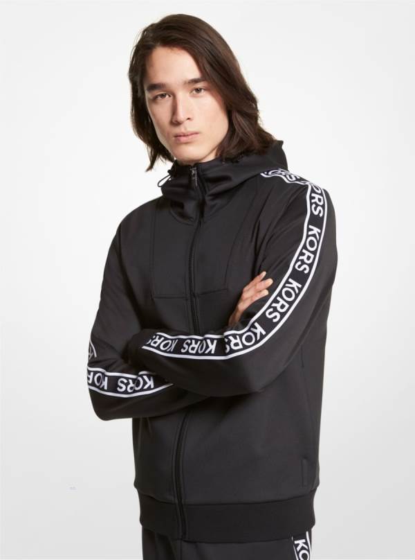 Panske Mikiny S Kapucňou Michael Kors Logo Tape Scuba Zip-Up Biele - Oblecenie Michael Kors Obchod | PMLVJ-4827